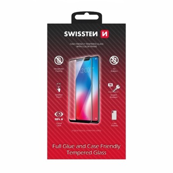 SKLO SWISSTEN FULL GLUE, COLOR FRAME, CASE FRIENDLY PRE APPLE IPHONE 16 ČIERNE