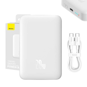 Powerbank Baseus Magnetic, 10000mAh, USB-C 20W (biela)