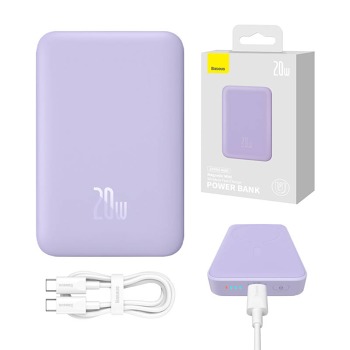 Powerbank Baseus Magnetic Mini 10000mAh, USB-C 20W MagSafe (fialová)