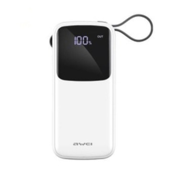 Power banka AWEI P135K s tromi vstupmi a tromi výstupmi, USB + USB-C + Lightning + Micro USB, 20000 mAh - biela