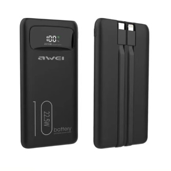 Power banka AWEI P169K s dvoma vstupmi a dvoma výstupmi, USB + USB-C + Lightning, 20000 mAh - čierna